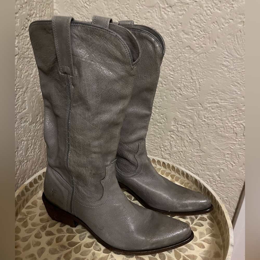 Frye Gray Leather Boots Size 8